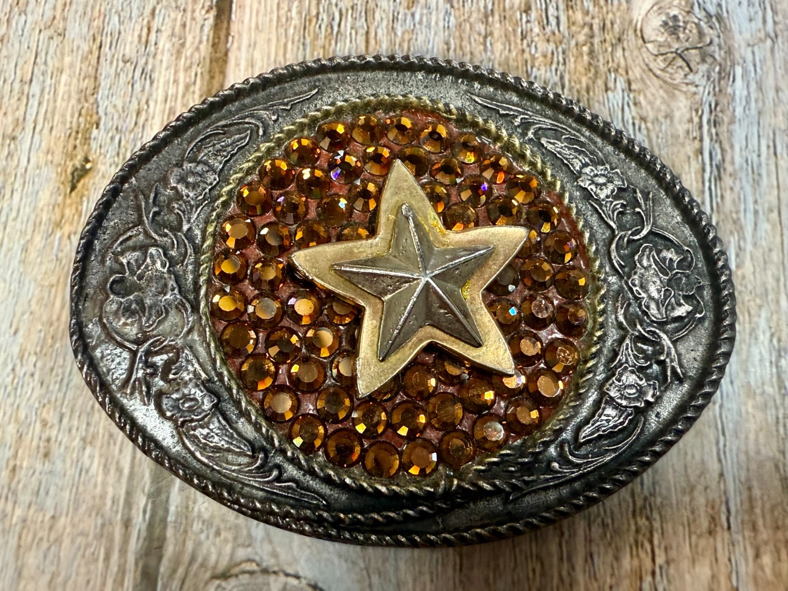 Five Point Star Sparkling Yellow Rhinestone Cowboy Cowgirl Western Belt Buckle
