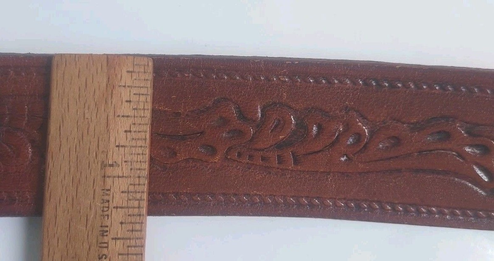 VINTAGE AUTOCAR HOOD ORNAMENT TRUCK BELT BUCKLE & Western Tooled BELT Size 34