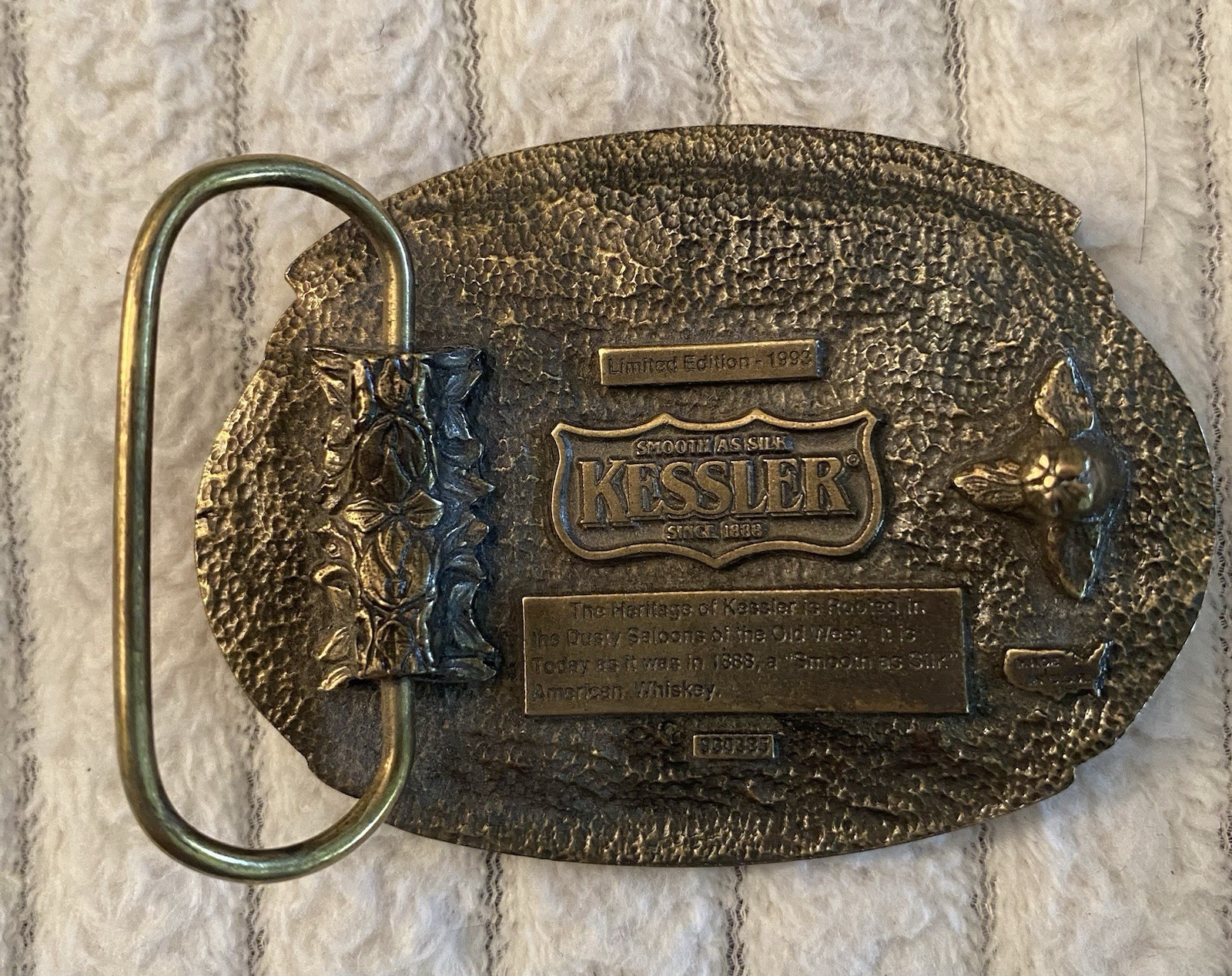 Belt Buckle, Brass, Kessler American Whiskey Spirit of California,1993 Ltd., Ed.