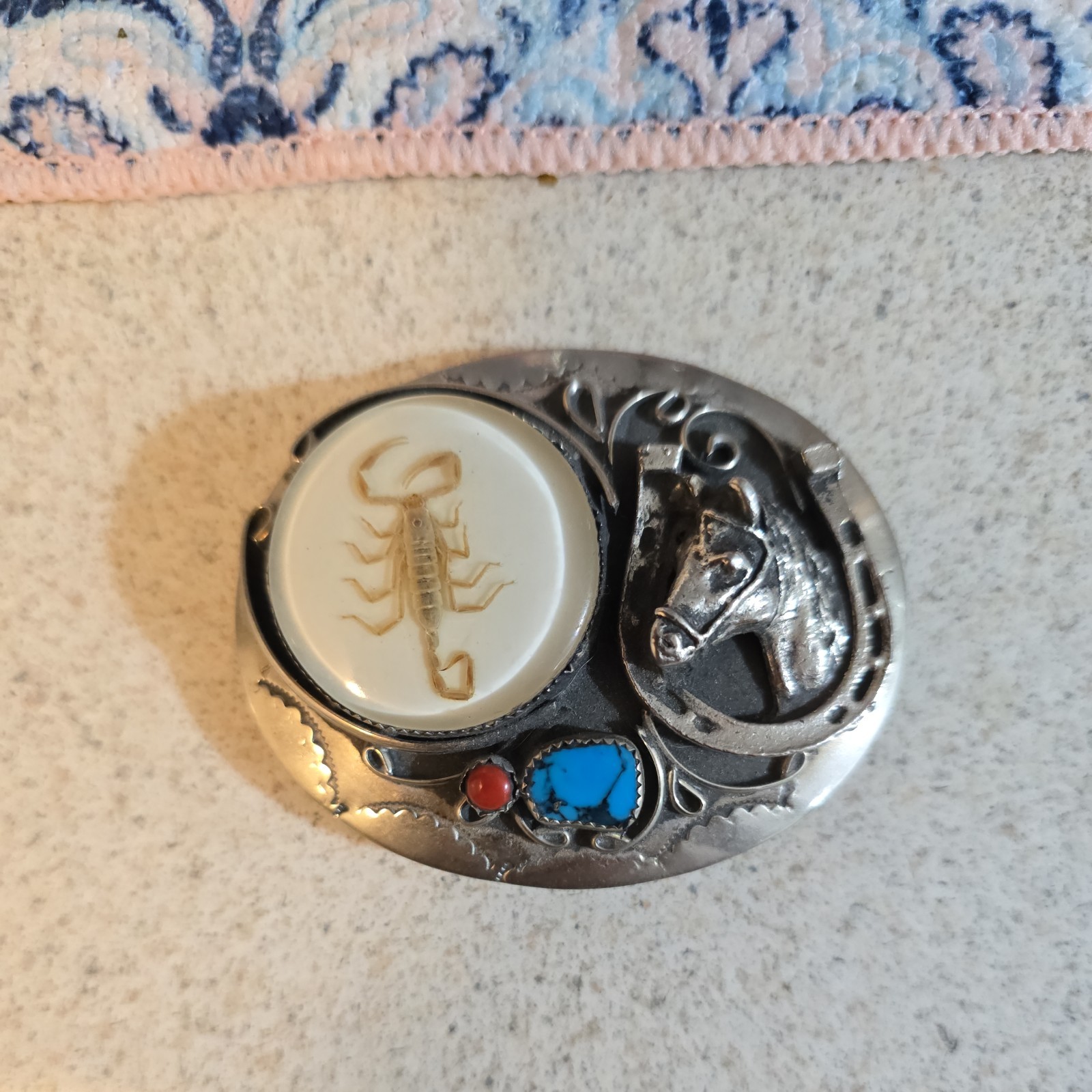 Scorpion Rodeo Belt Buckle Turquoise Coral HorseCowboy Country Western Wear