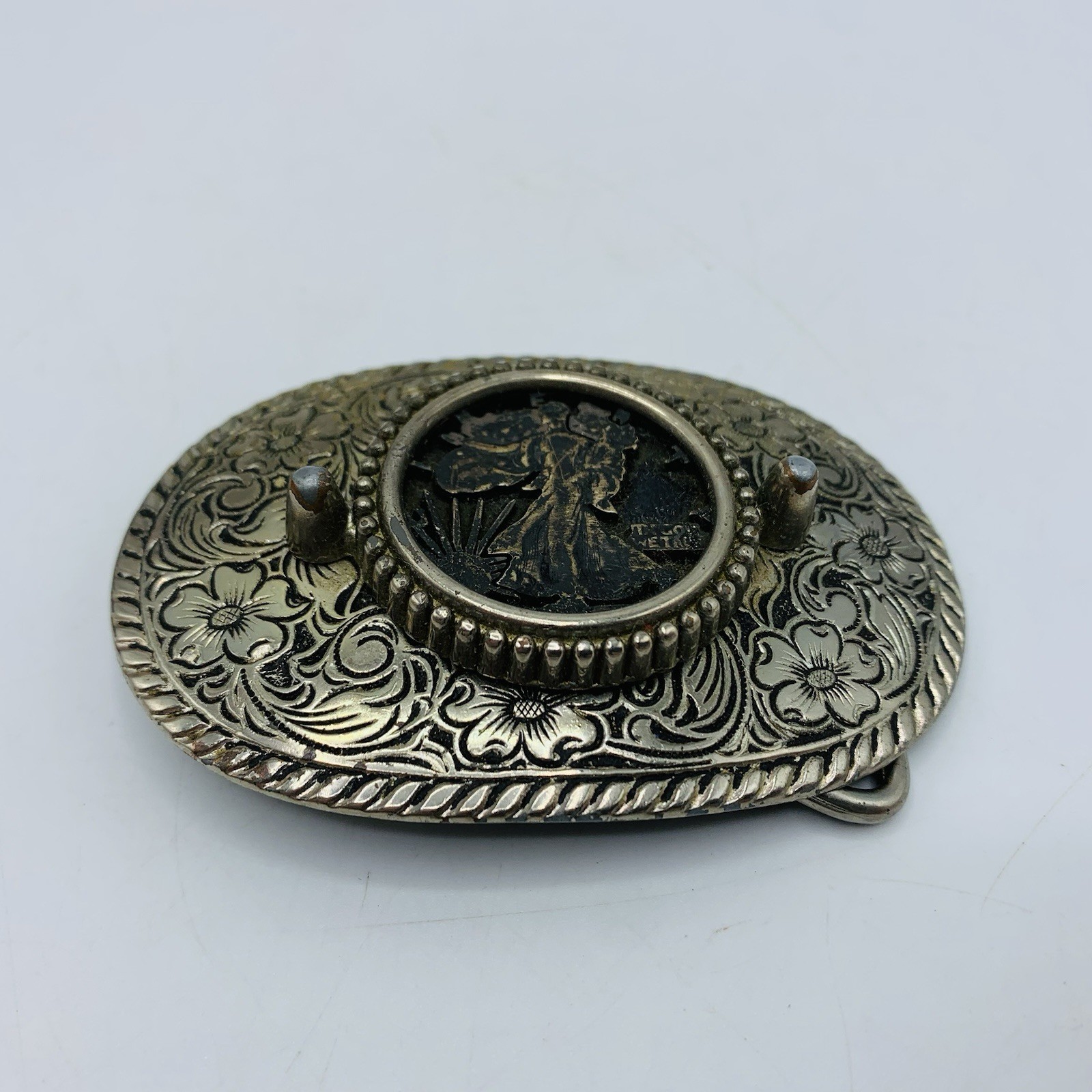 Walking Liberty Half Dollar Pewter Belt Buckle 1970s Vintage
