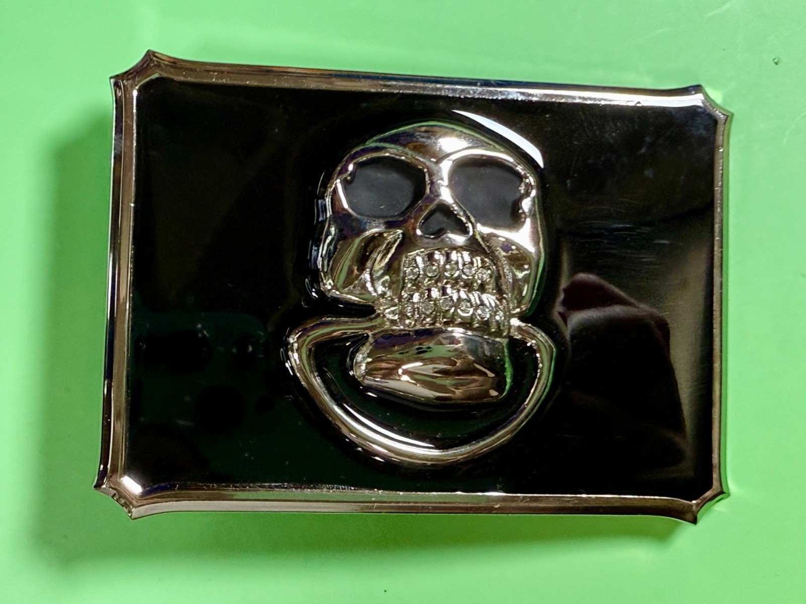 Door knocker Skull Head with Clear Rhinestone Teeth Gothic Punk Lg Belt Buckle