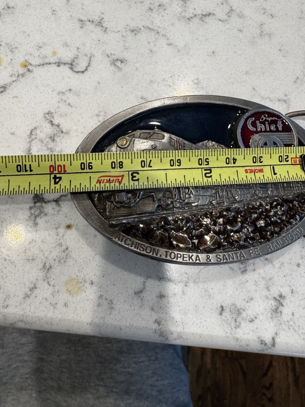 Vtg Super Chief Atchison Topeka & Santa Fe Railroad ATSF Pewter Belt Buckle BHN