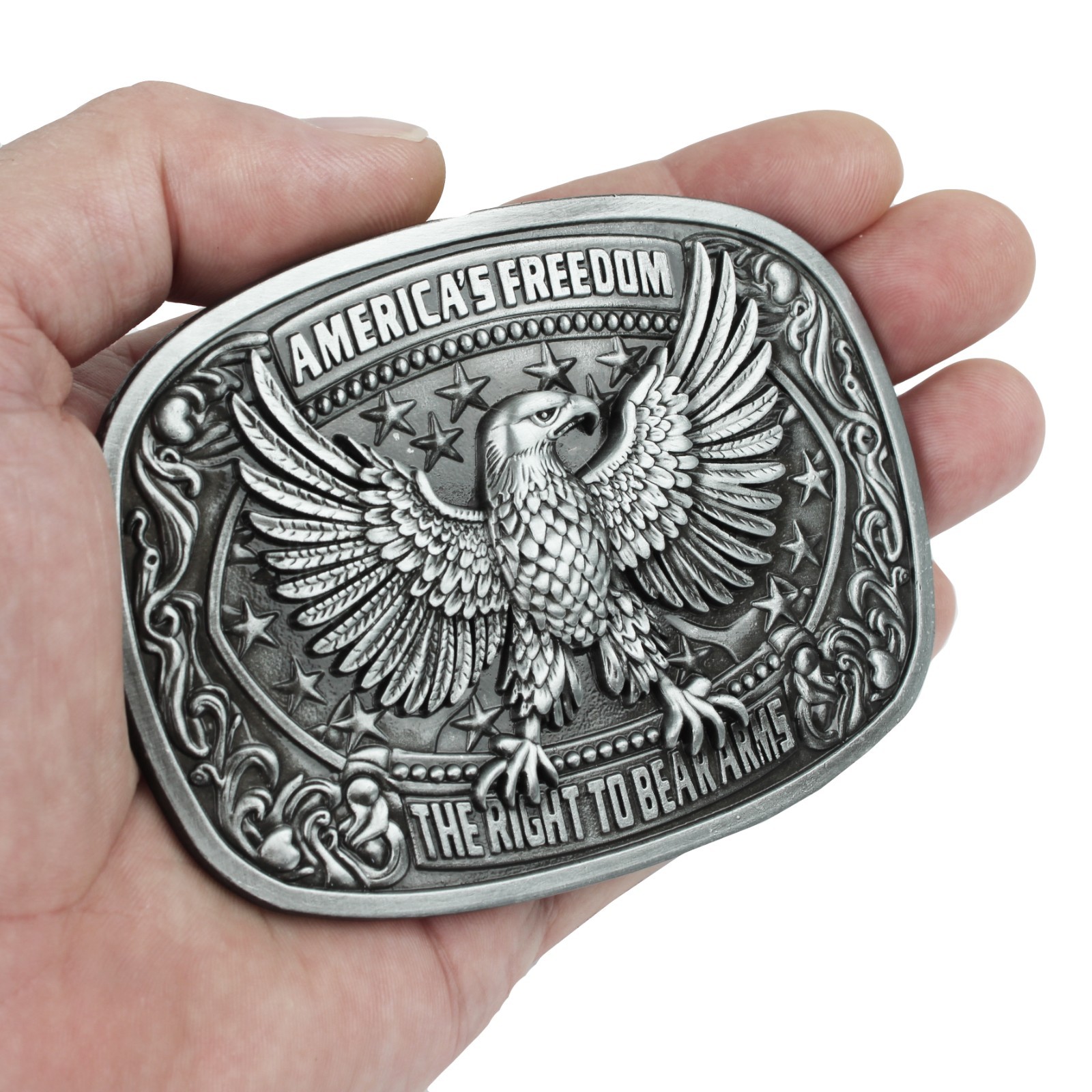 America&rsquo;s Freedom 2nd Amendment Eagle Belt Buckle Antique Silver Fits 1.5&Prime; Belts