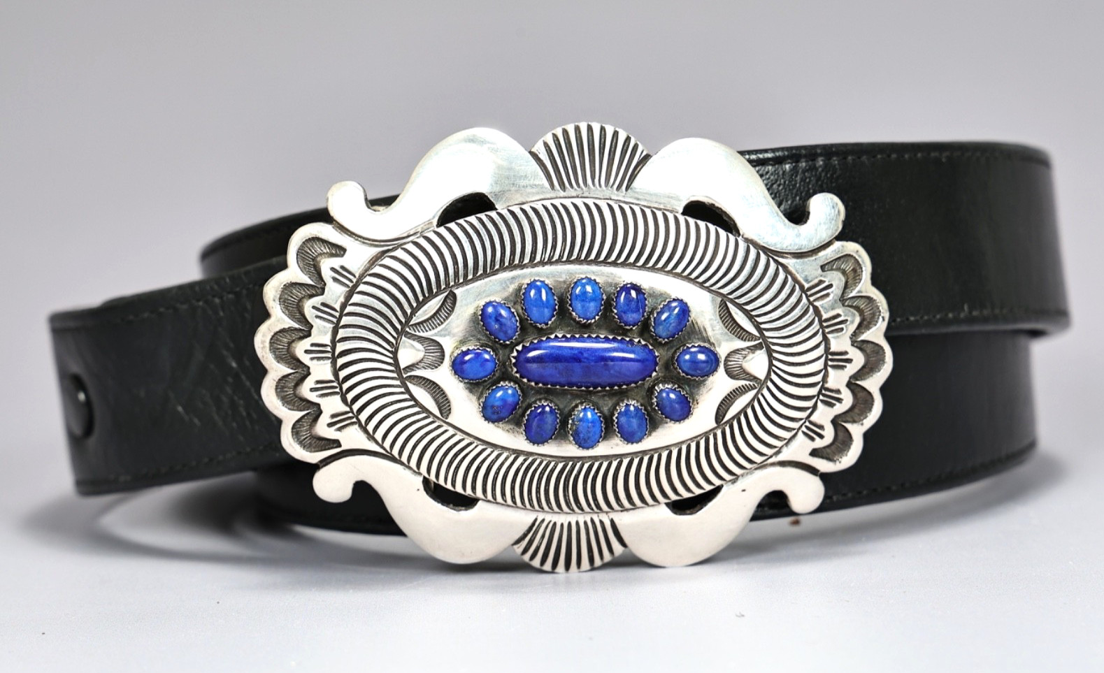 Rick Martinez Navajo Sterling Silver Blue Lapis Lazuli Belt Buckle