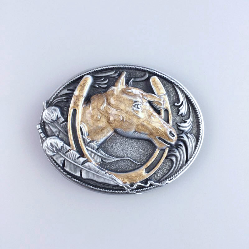 New Vintage Enamel Gold Horse Horseshoe Belt Buckle