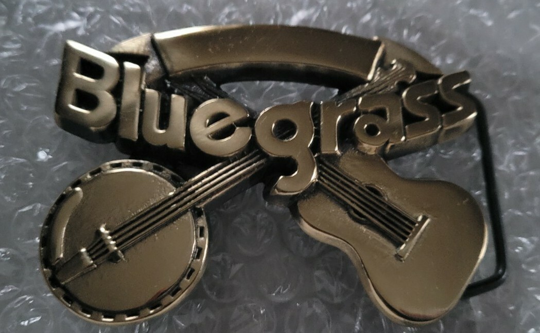 BLUEGRASS BLUE GRASS COUNTRY MUSIC SOLID BRASS BELT BUCKLE 1980 BARON BUCKLES