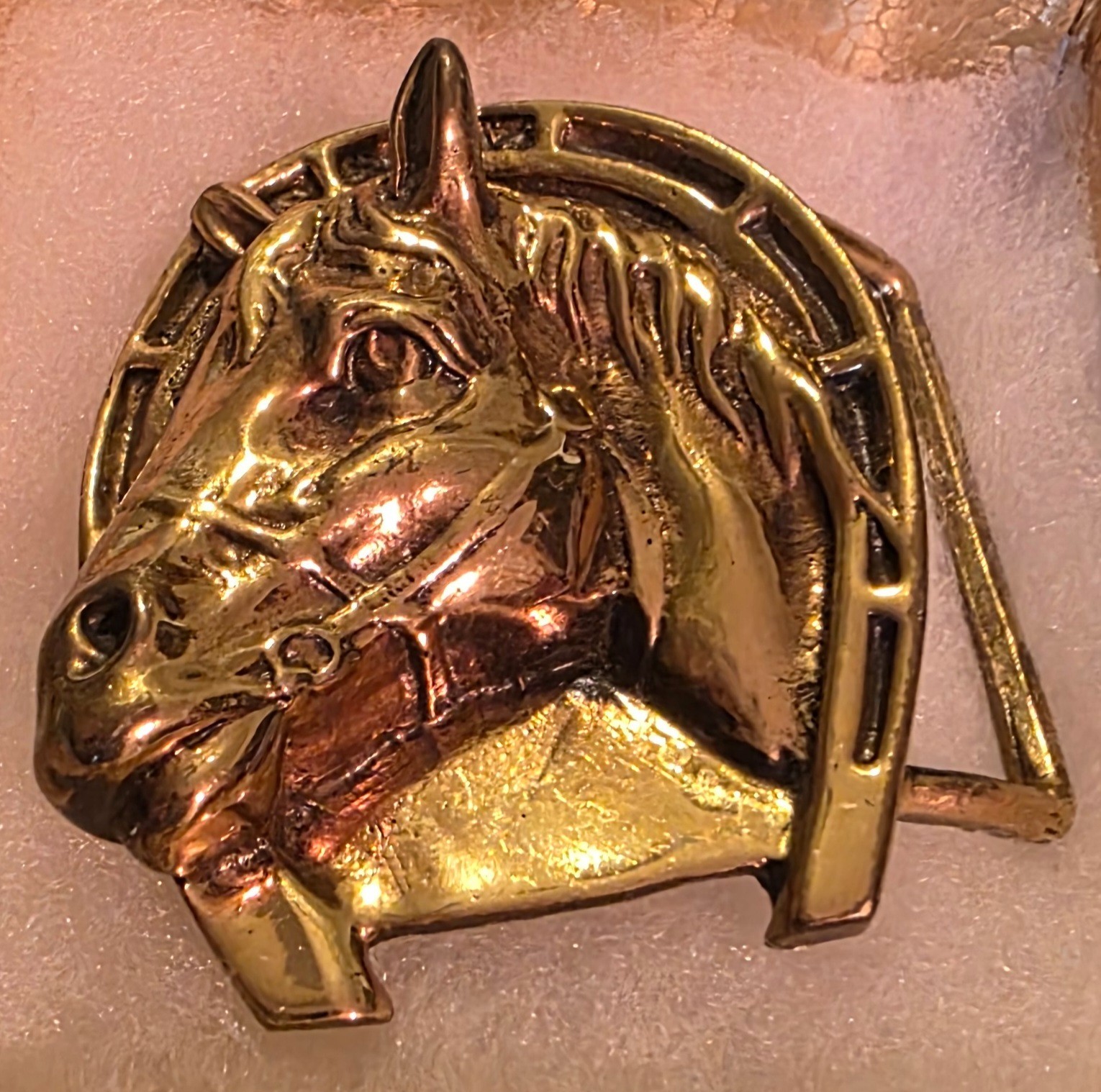 Vintage Metal Belt Buckle, Nice Brass Horse Head, Nice Western Design