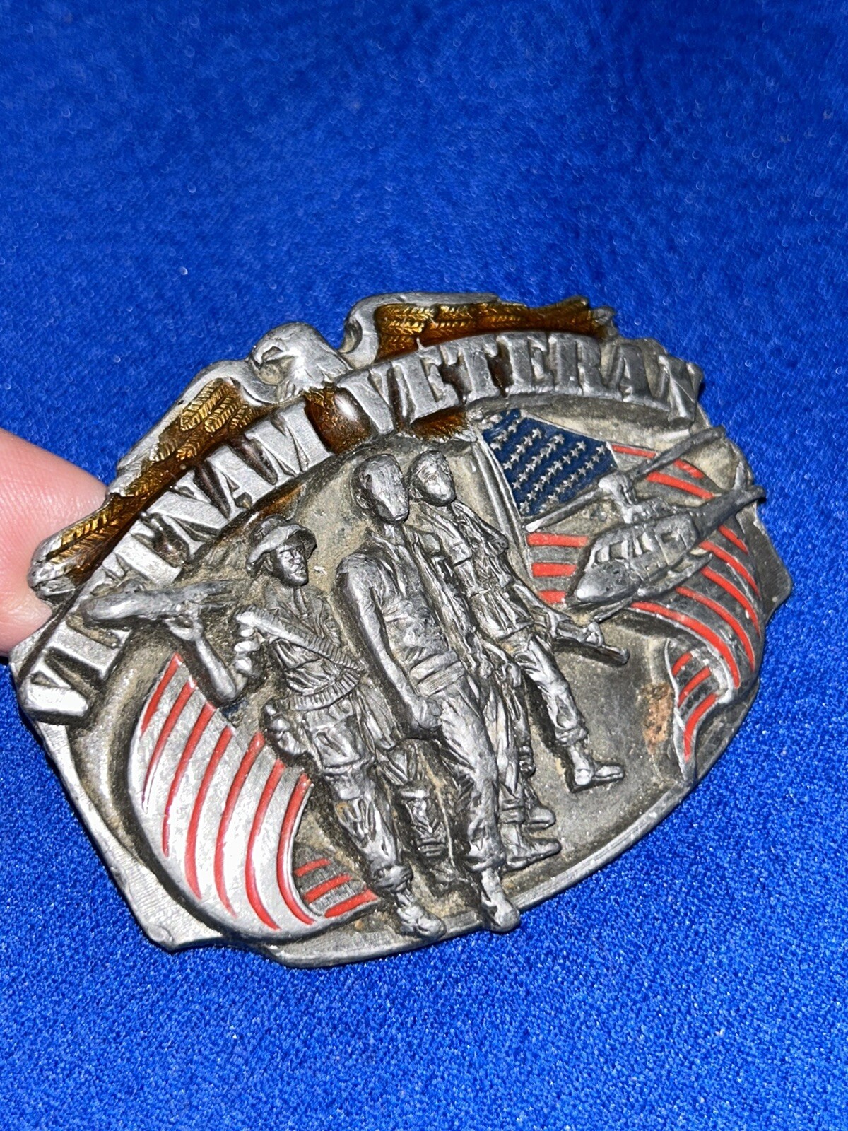 Vtg 1989 Siskiyou Vietnam Veteran USA 3.5&Prime; Enameled Pewter Belt Buckle *As Is*