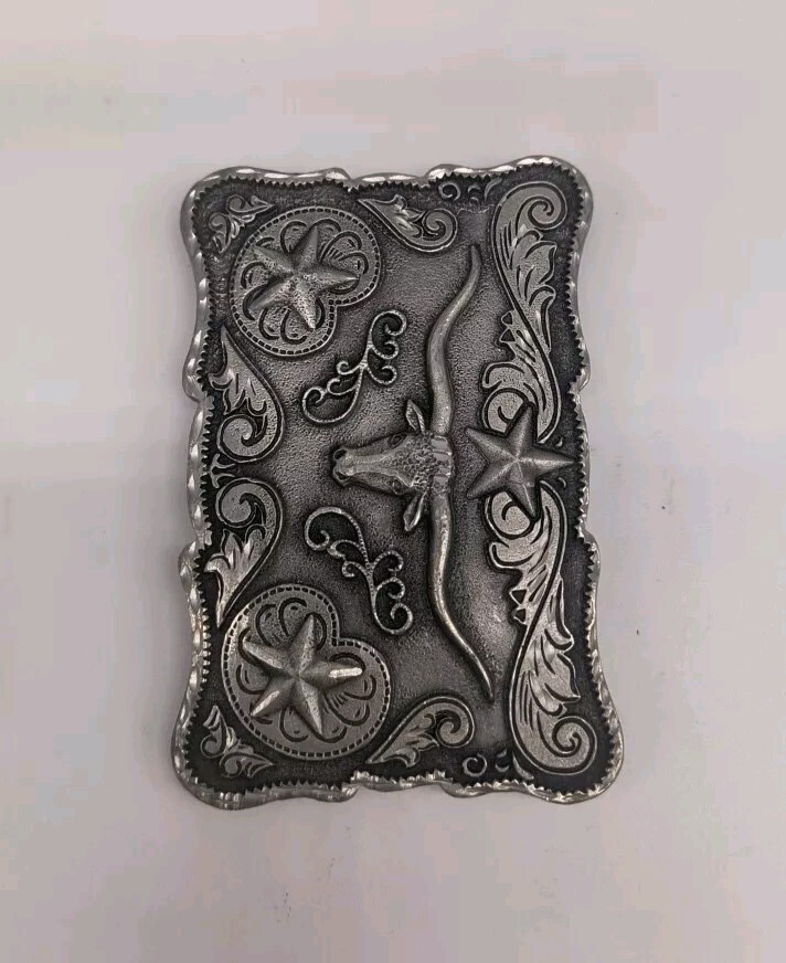 Western Legends Lone Star Long Horn Silver Tone Belt Buckle
