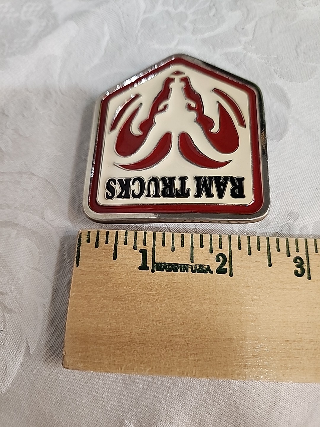 Vintage Ram Trucks Red And White Belt Buckle With Ram Logo Metal Pentagon Shape