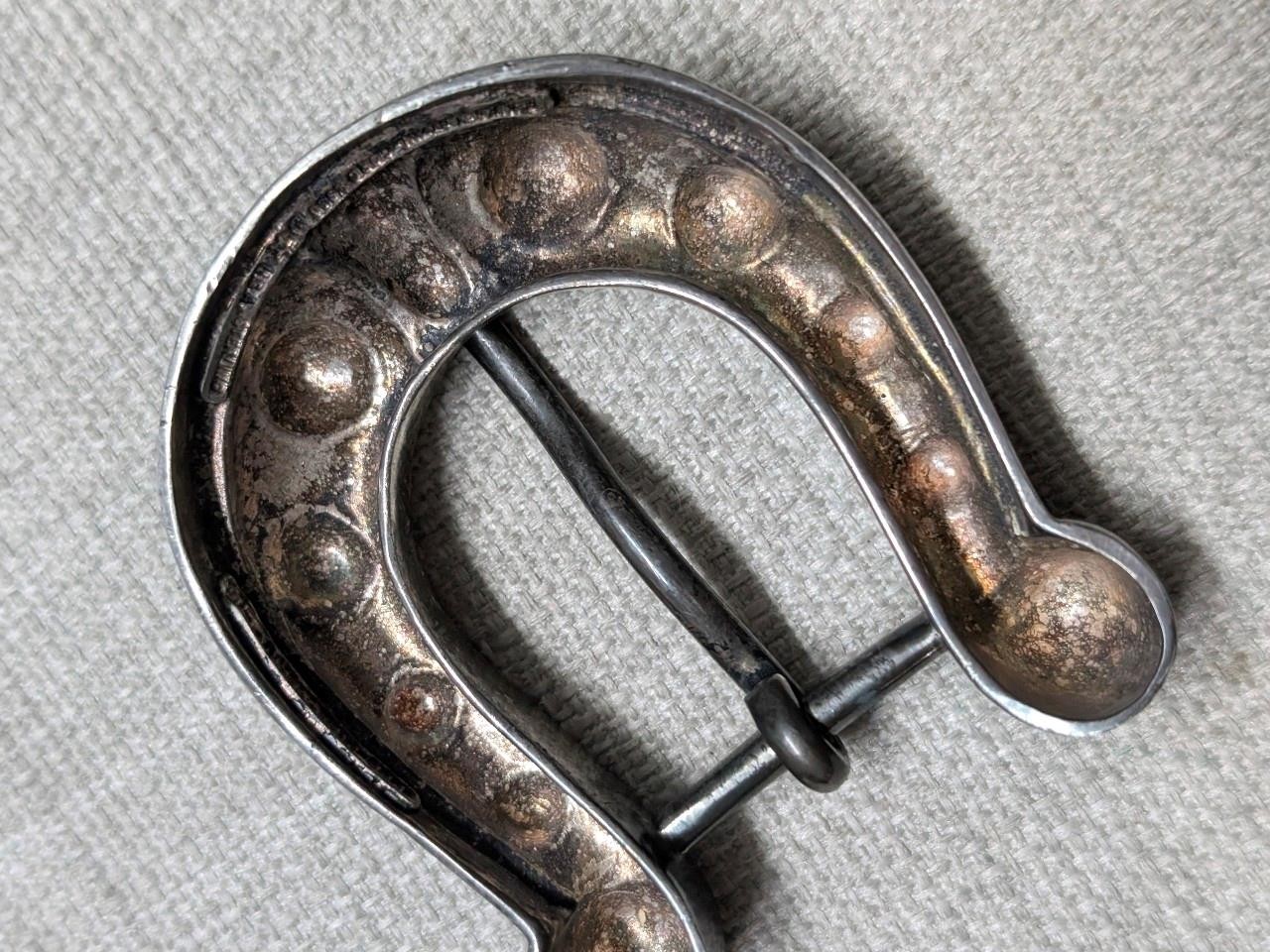 vintage KIESELSTEIN CORD belt buckle set STERLING SILVER horse-shoe 3PC western