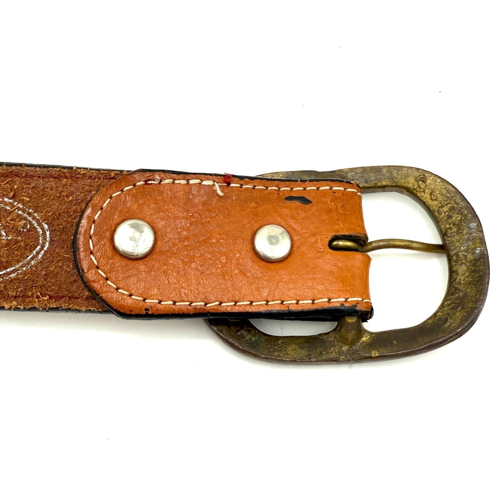 Montana Silversmiths Western Belt 32&Prime; Tooled Leather Cowhide Studs Statement