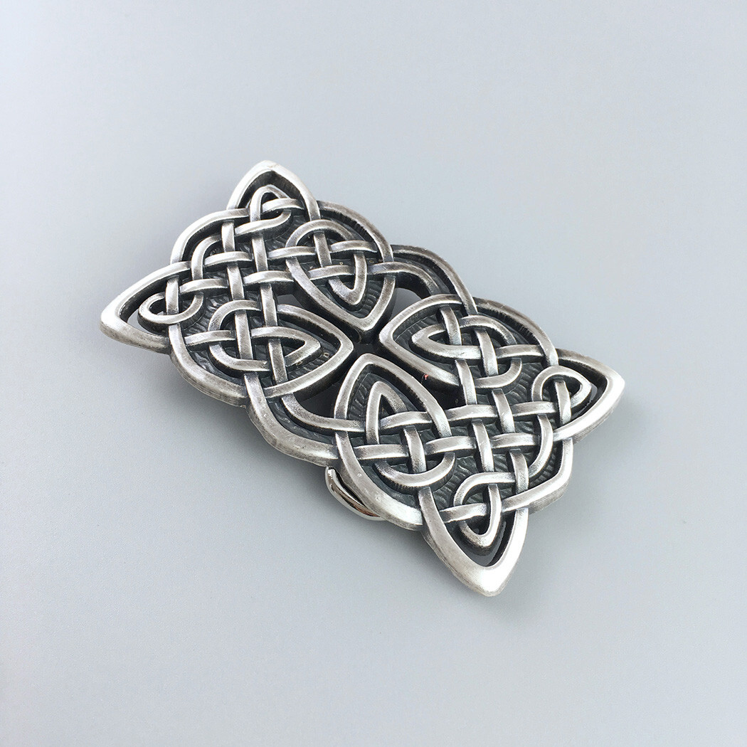 Vintage Silver Plated Rectangle Celtic Braided Cross Knot Belt Buckle