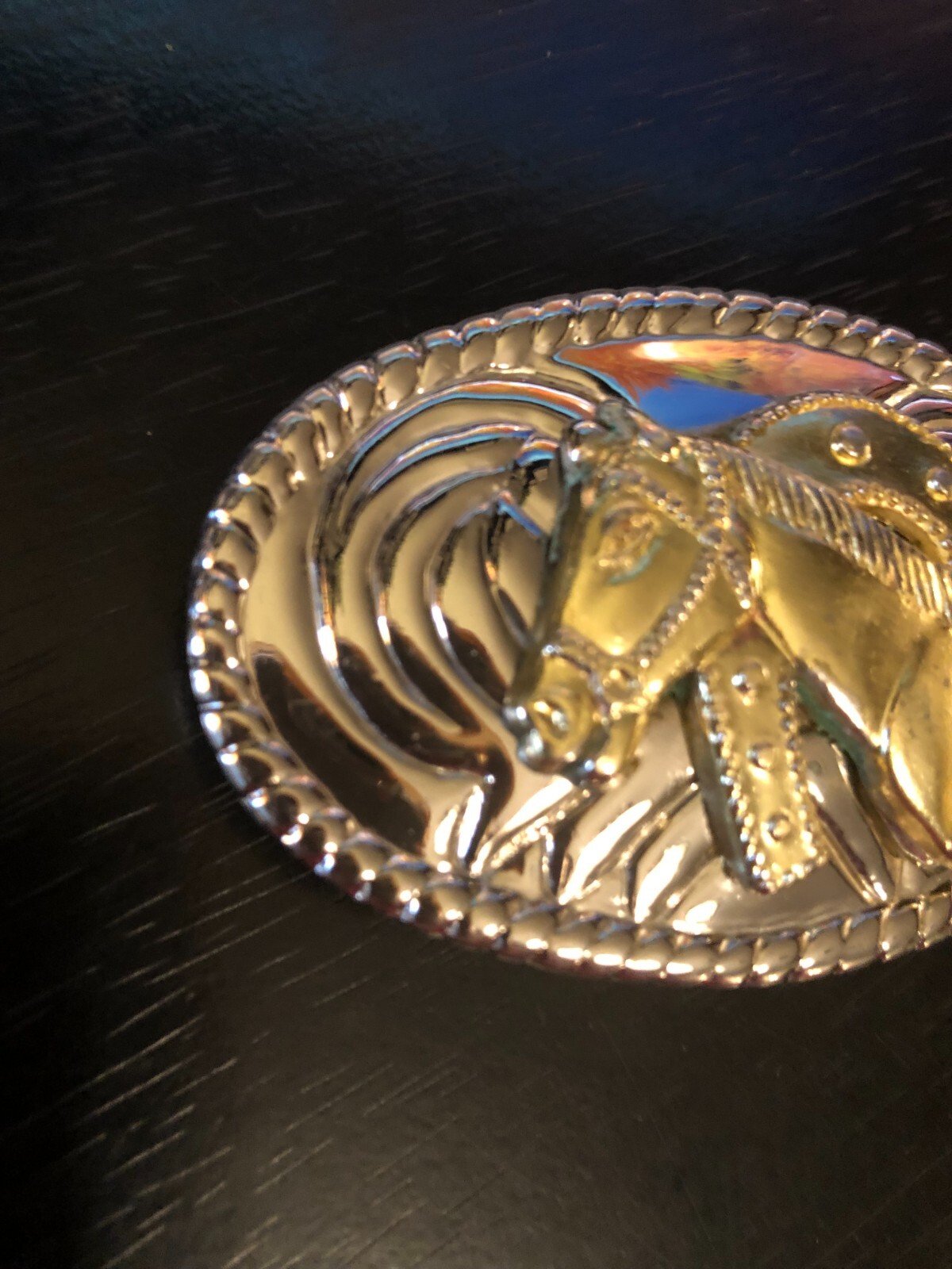 Vintage Collectible Horse Head Horse Shoe Two Tone Small Belt Buckle