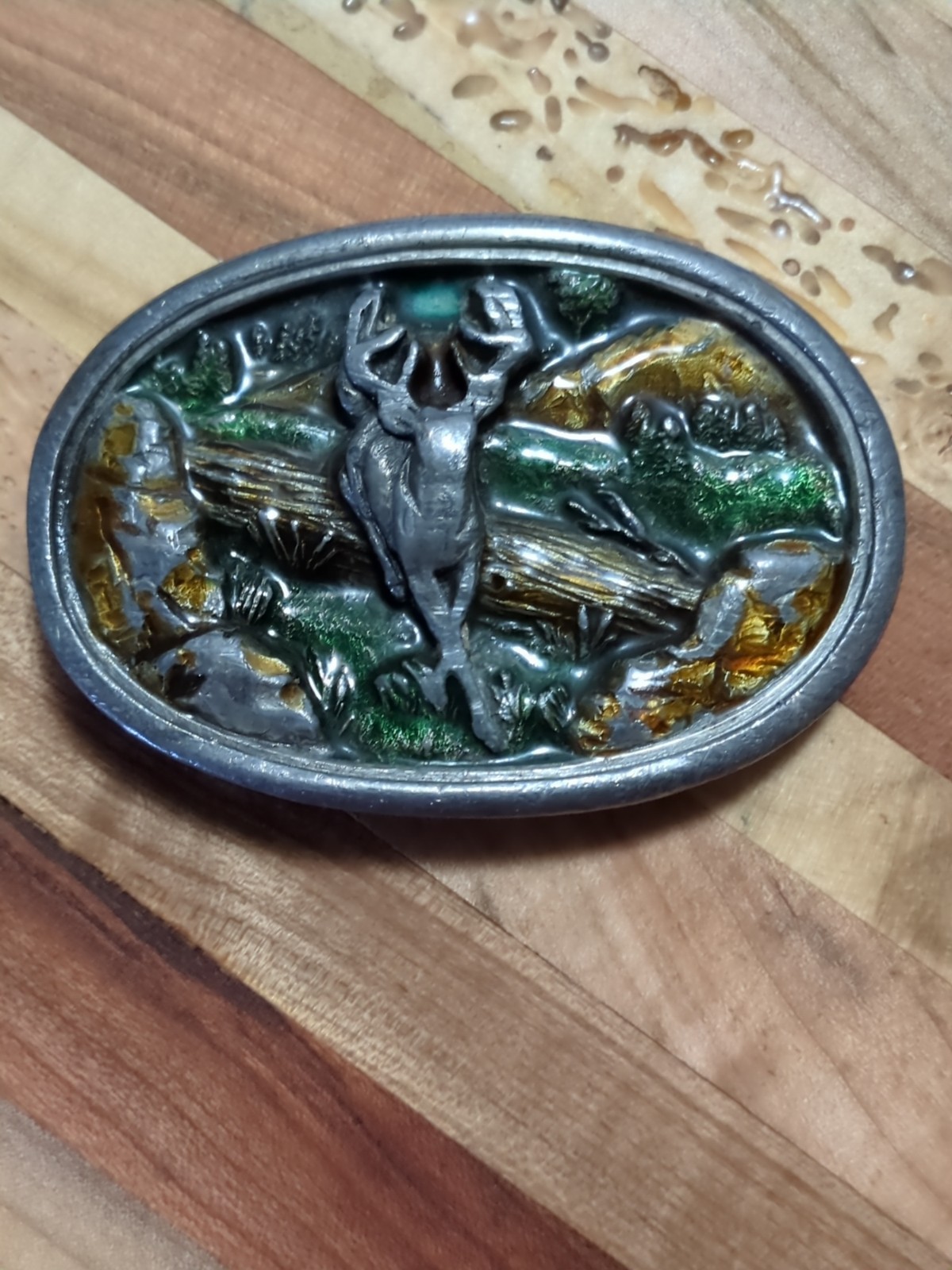 Vintage Bergamot Deer Metal Belt Buckle #G-146 Glossy Colors 1983 Made In USA