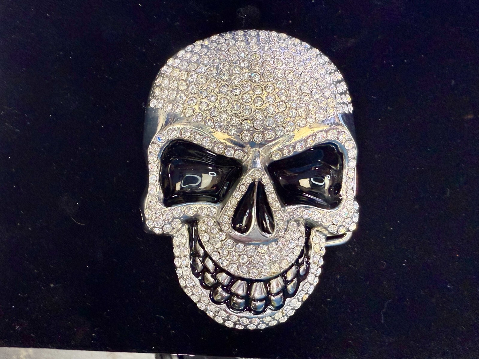 Cool Smiley Skull Head Clear Bling Rhinestones Halloween Gothic Punk Belt Buckle