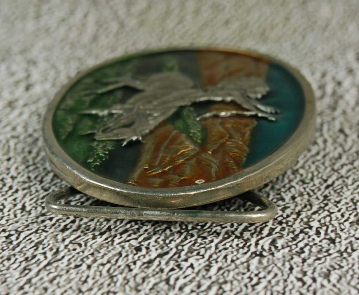 Bergamot Brass vintage Chief Joseph enamel on metal western belt buckle