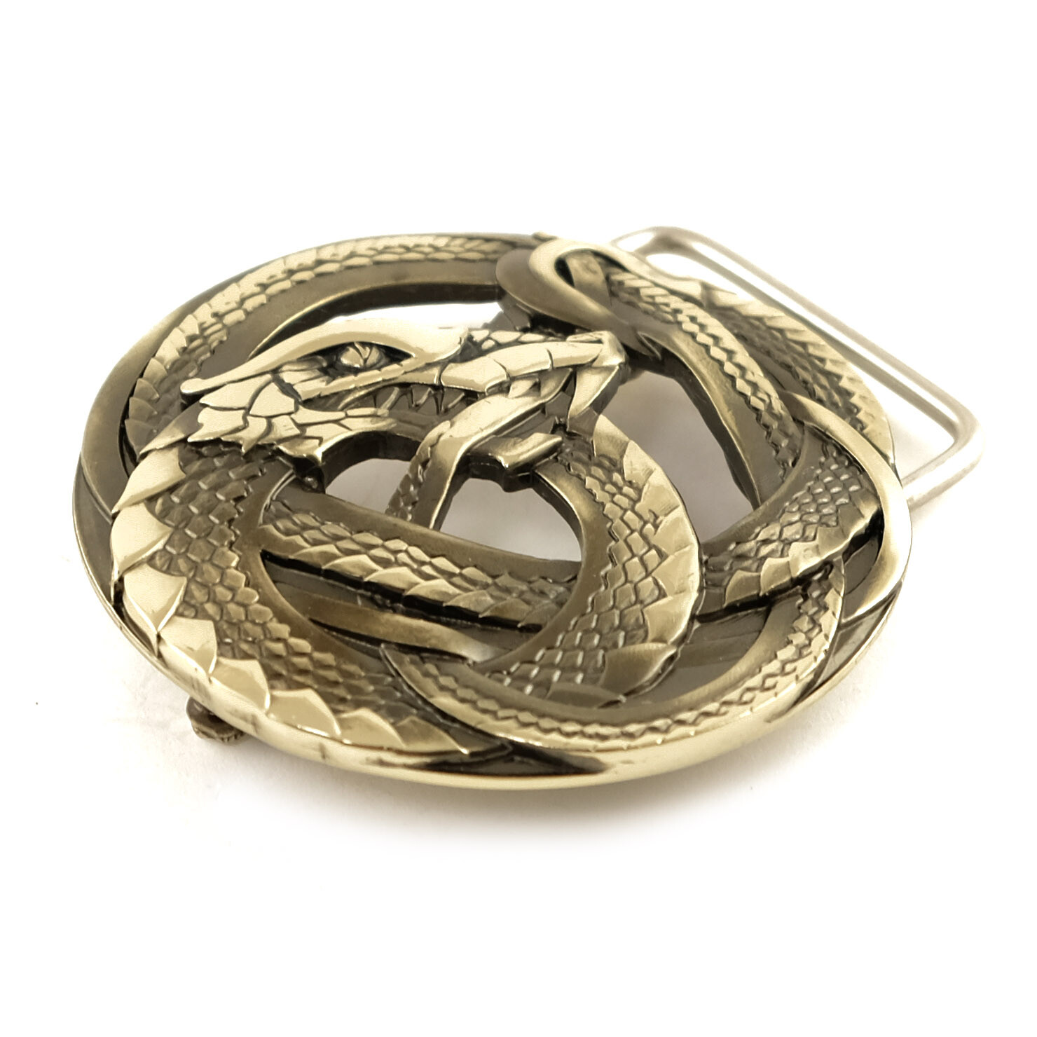 German silver belt buckle Ouroboros, World Serpent, Scandinavian, Nordic, Celtic