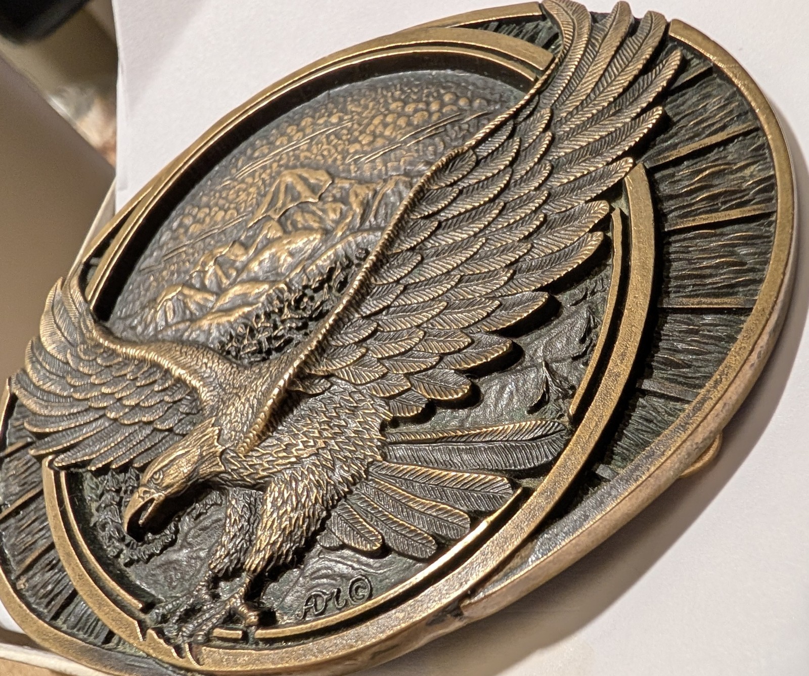 Vtg Montana Silversmiths Solid Brass Belt Buckle Eagle Mountain Low Serial 0146