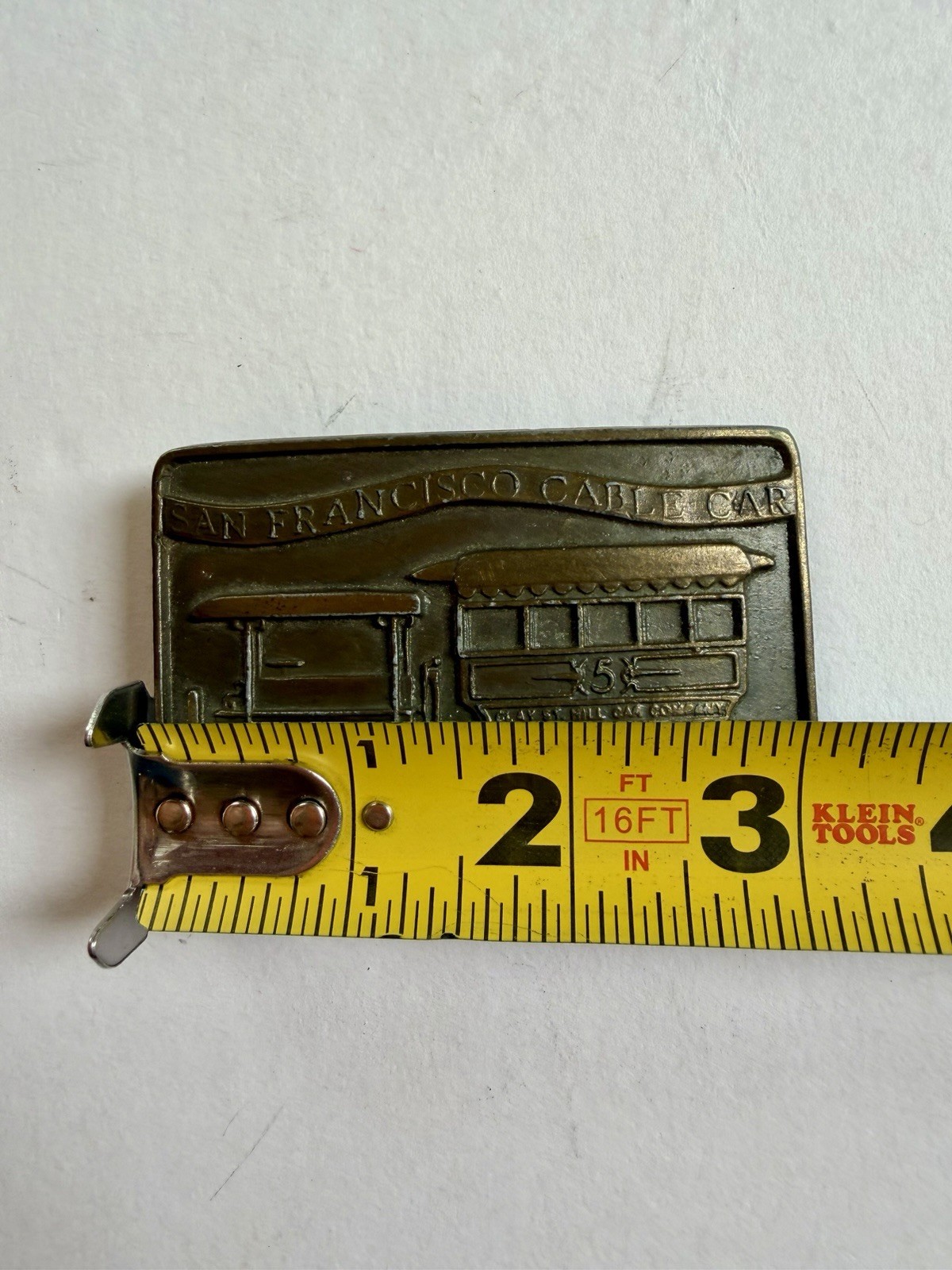 Vintage Brass Belt Buckle San Francisco Cable Car Clay St Hill Car & Dummy 1873