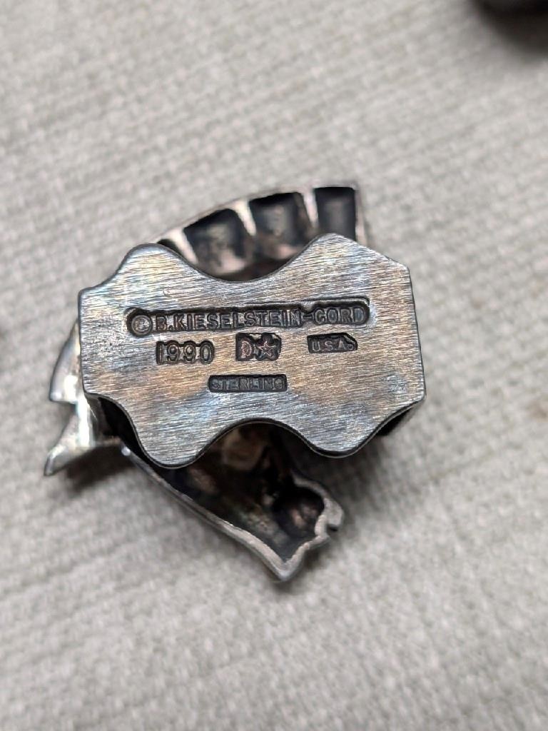 vintage KIESELSTEIN CORD belt buckle set STERLING SILVER horse-shoe 3PC western