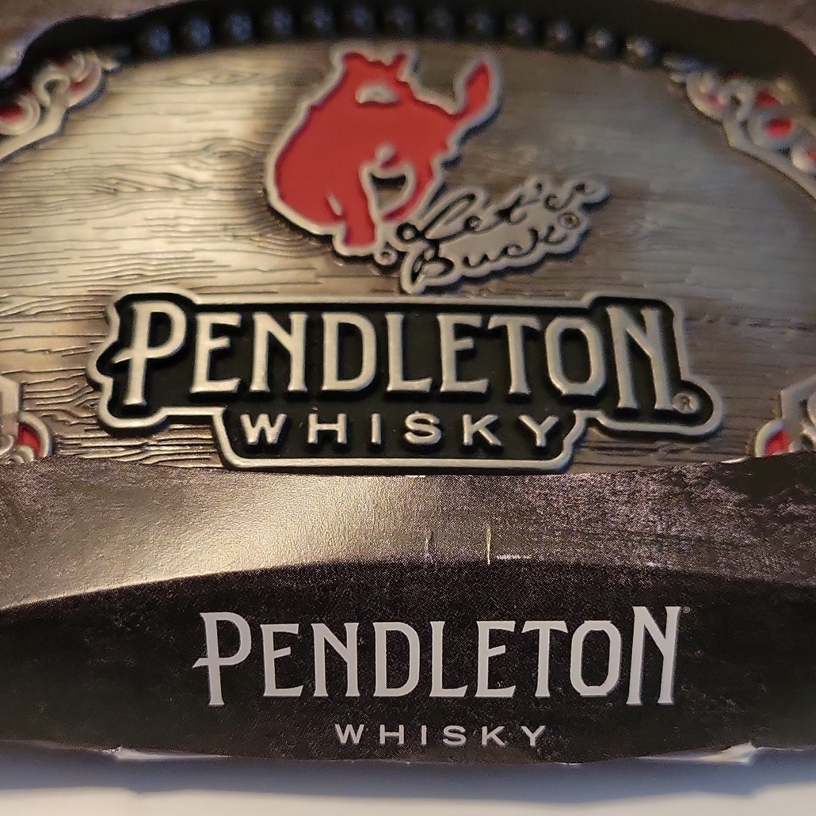 Pendleton Whisky Let&rsquo;er Buck Western Cowboy Rodeo Belt Buckle Logo Silver
