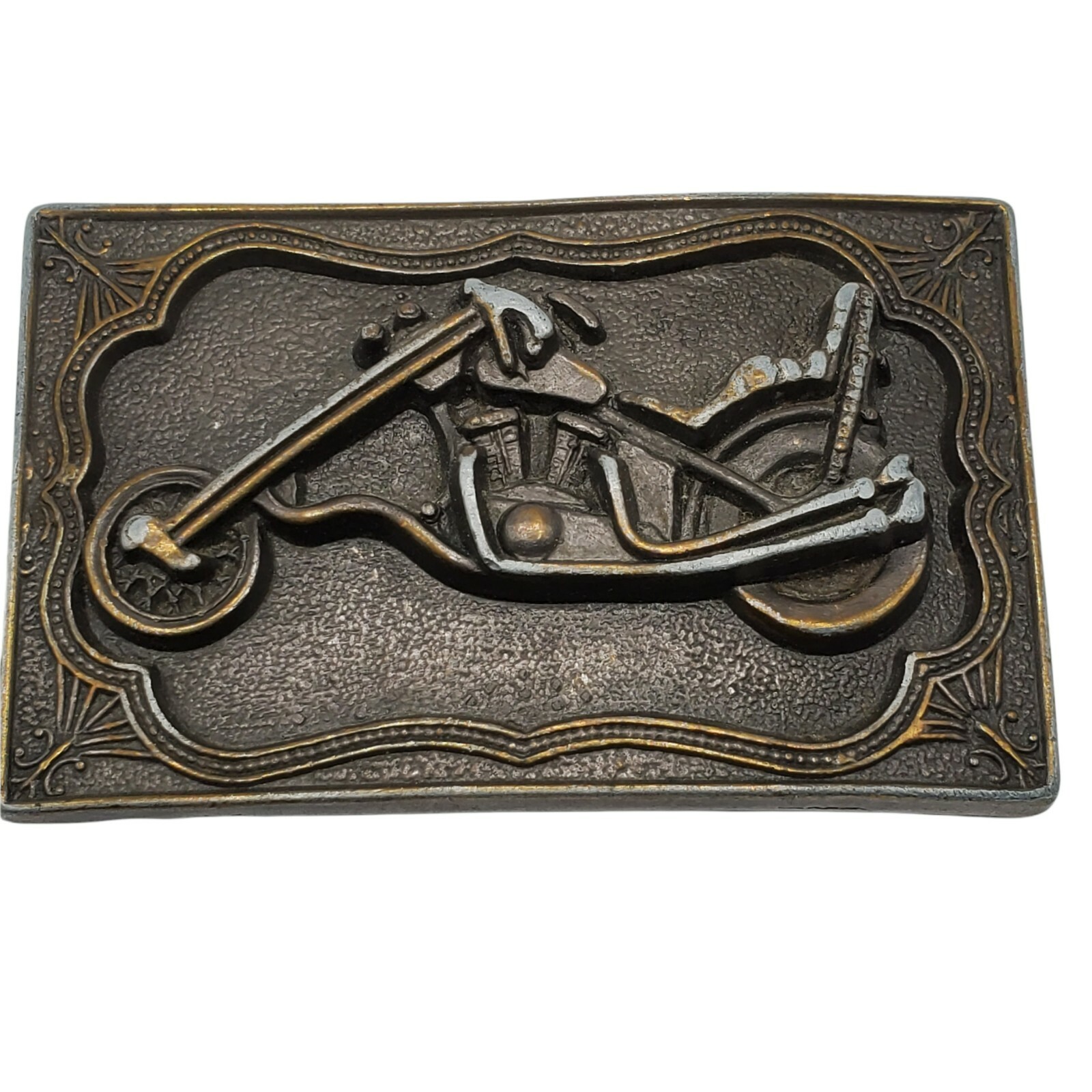 Brass Belt Buckle Motorcycle Biker Harley western rectangular 3&Prime; vintage dark