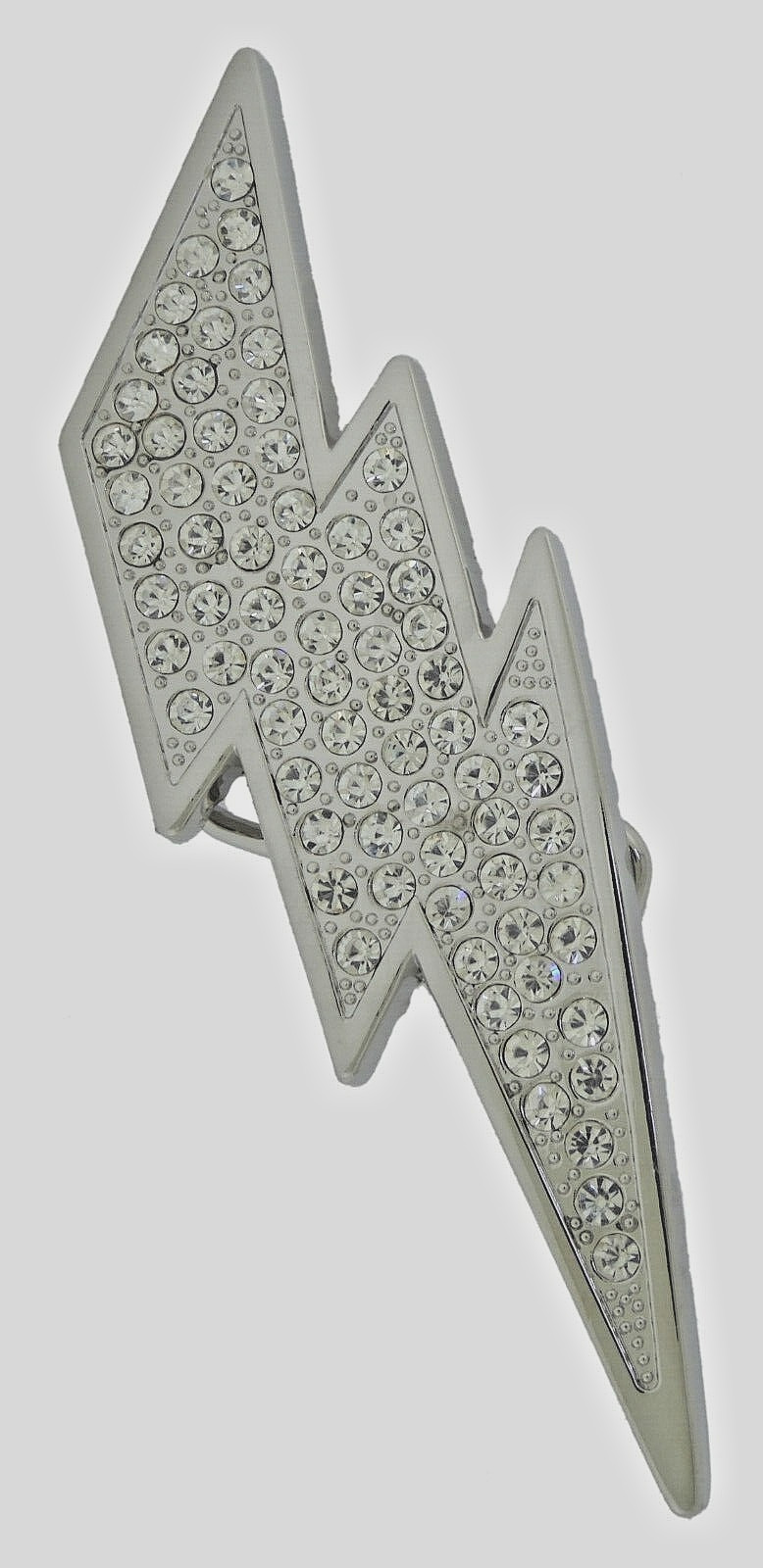 Mens Womens Flash Belt Buckle Rhinestone Silver Metal Fashion New Lightning Bolt