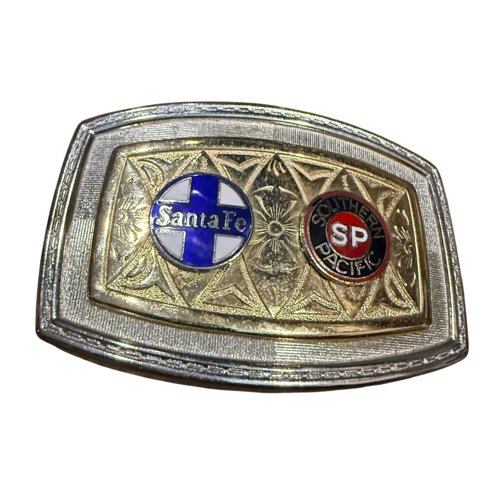 VTG Santa Fe Southern Pacific Logo Gold And Silver Belt Buckle BNSF railroad
