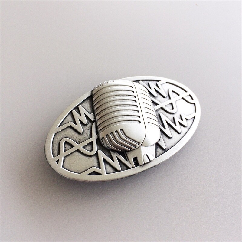 Antique Brushed Silver Microphone Music Oval Belt Buckle also Stock in the US