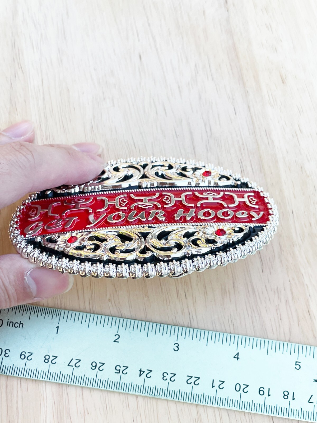Western Buckle Silver Black Red Cowboy 4×3 for 2 » Hooey Buckle Hebilla Vaquero