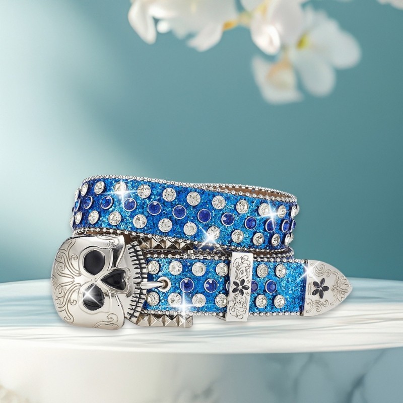 Skull Buckle Belt Hiphop Rockers Belt Eye Catching Western Waistbelt for Adults