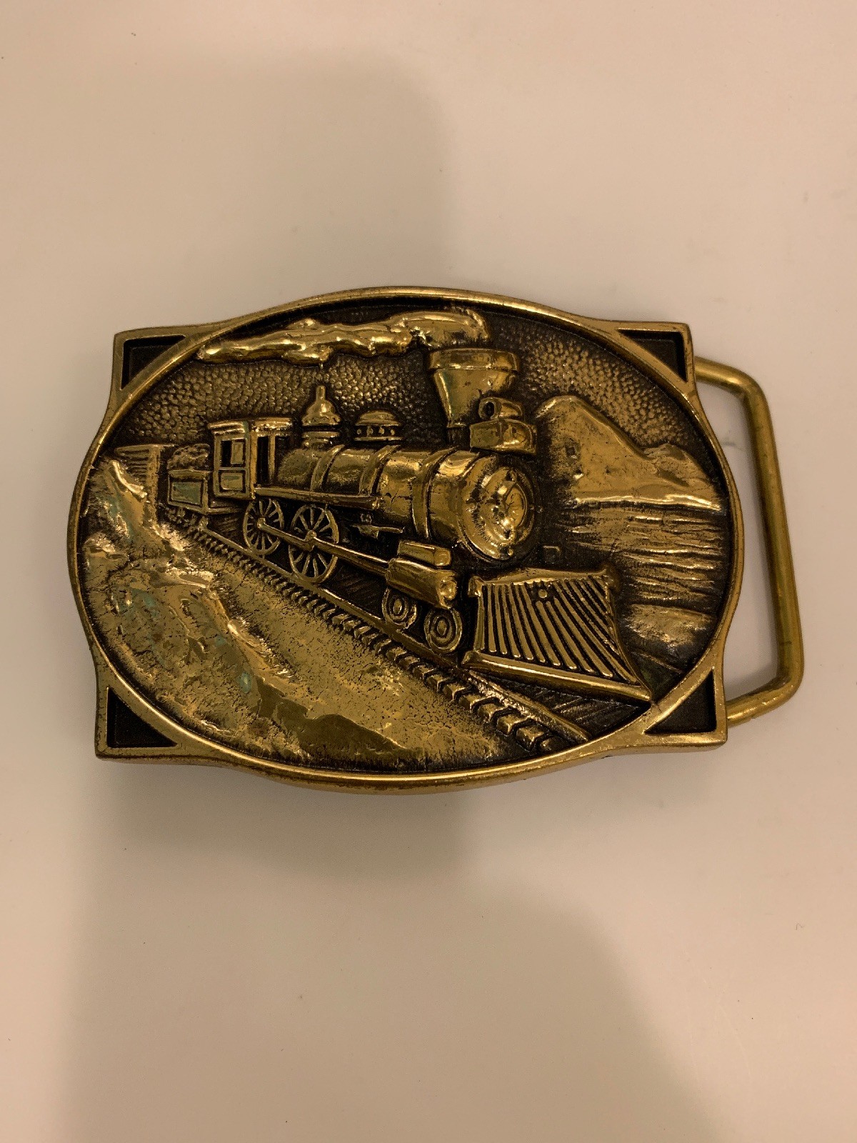 Solid Brass Locomotive Train belt Buckle 1983