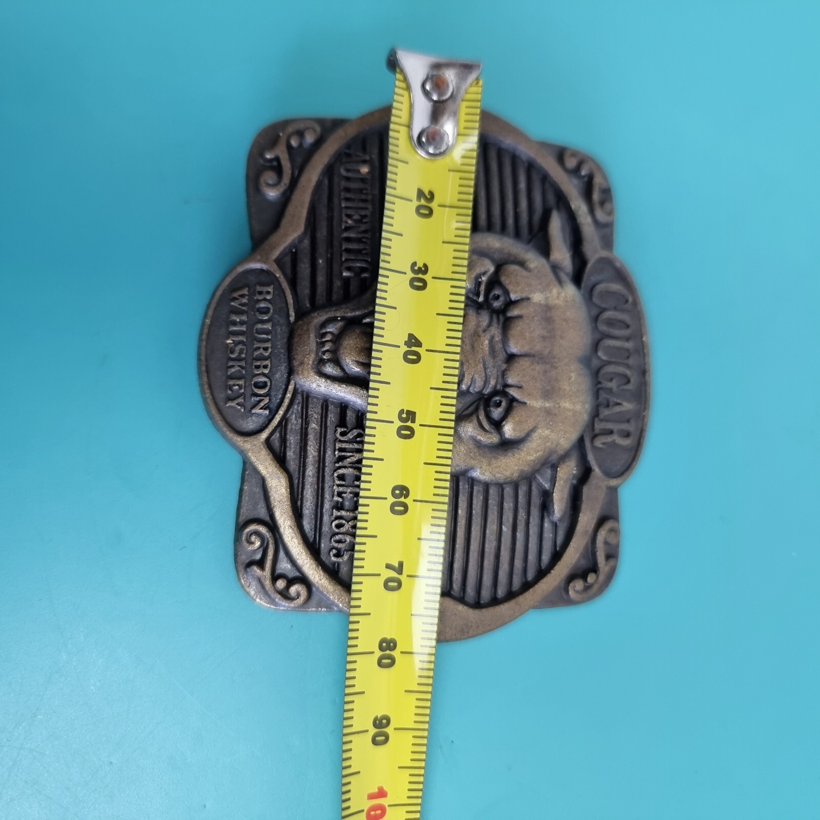 Cougar Bourbon Belt Buckle Whiskey Metal Alcohol Promo Vintage Antique Bronze