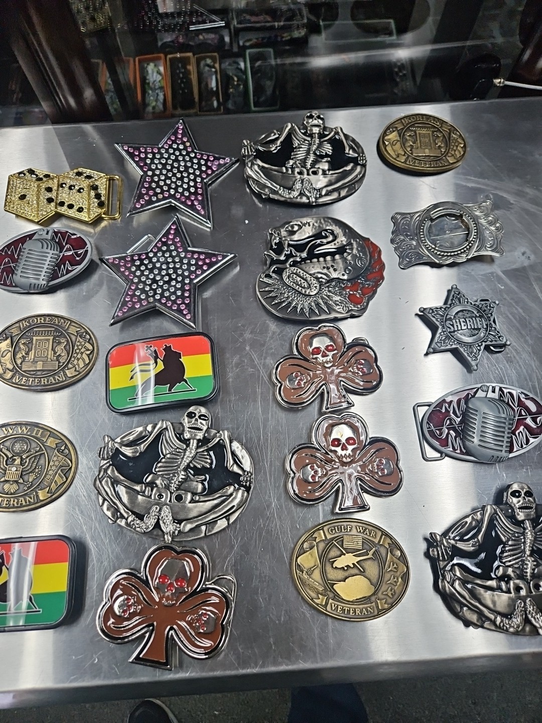 Vintage LOT OF 20 belt buckles 2000s Chrome BRASS metal Some New Some Old LotE