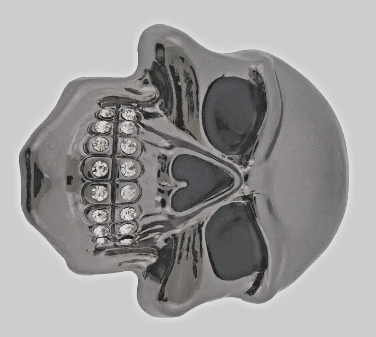 Skull Belt Buckle Men Skeleton Grillz Gunmetal Teeth Bling Rhinestones Halloween