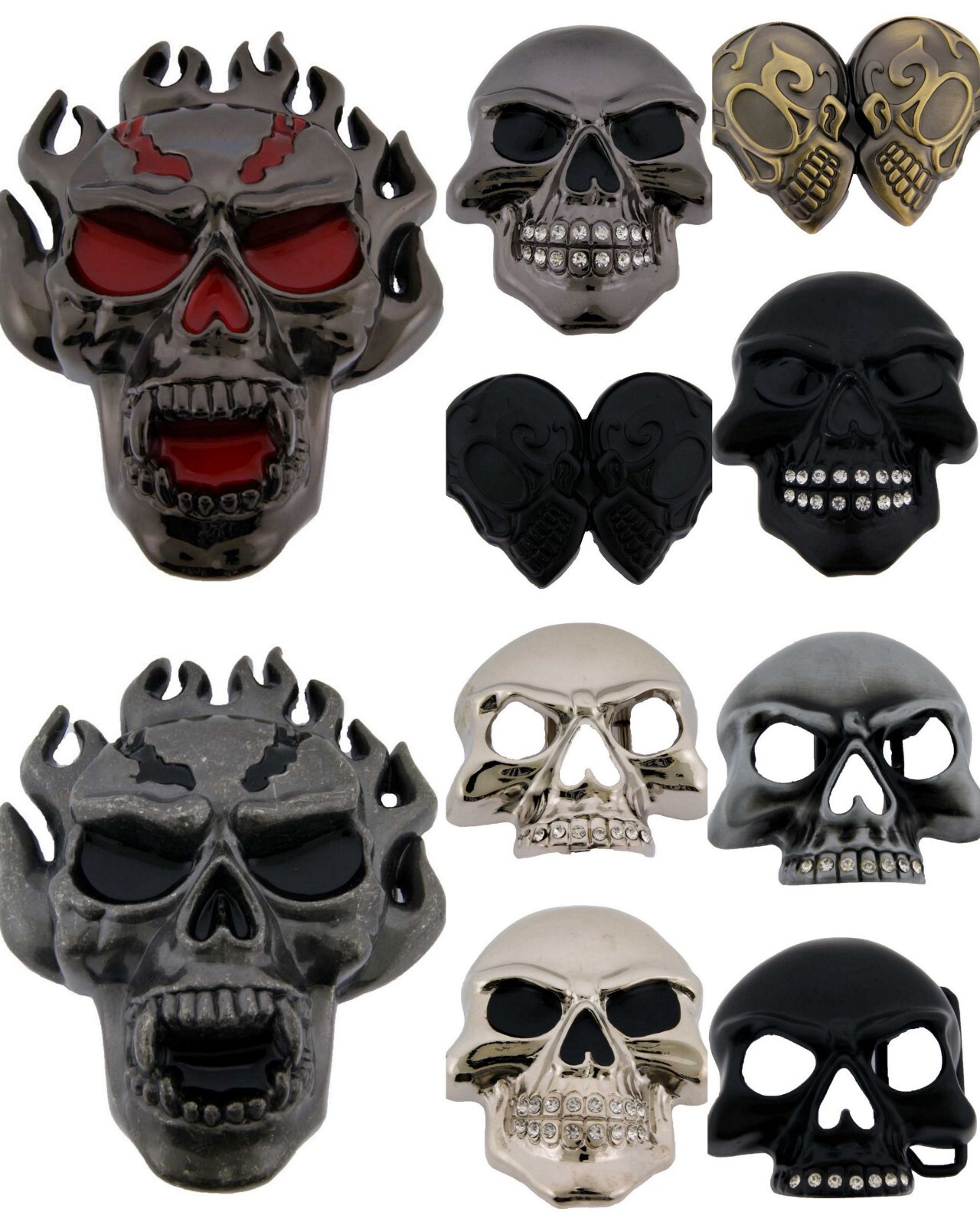 Skull Flaming Blinged Metal Belt Buckle Mens Halloween Party Costume Gift