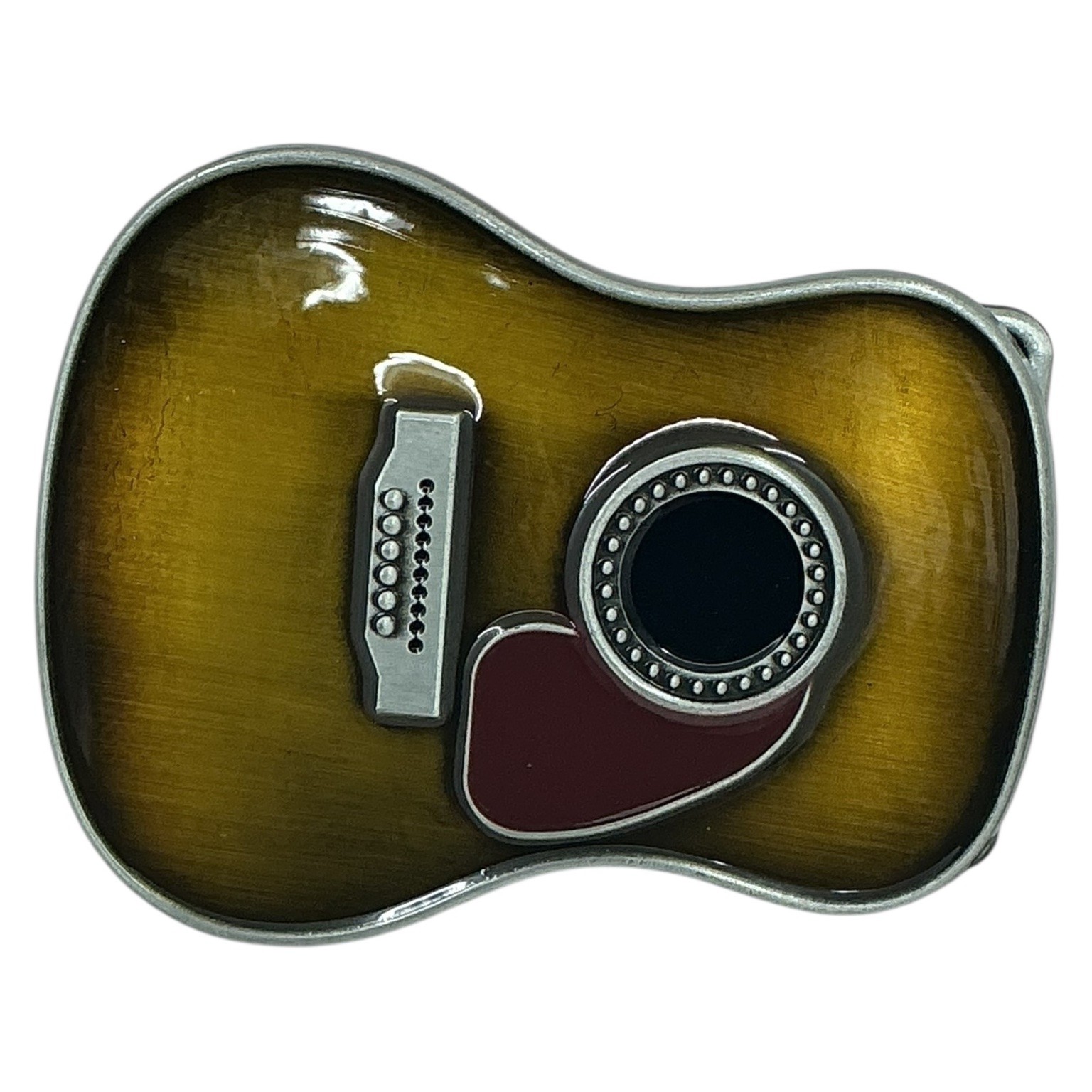 Mens Guitar Shaped Belt Buckle Brown Enamel Music
