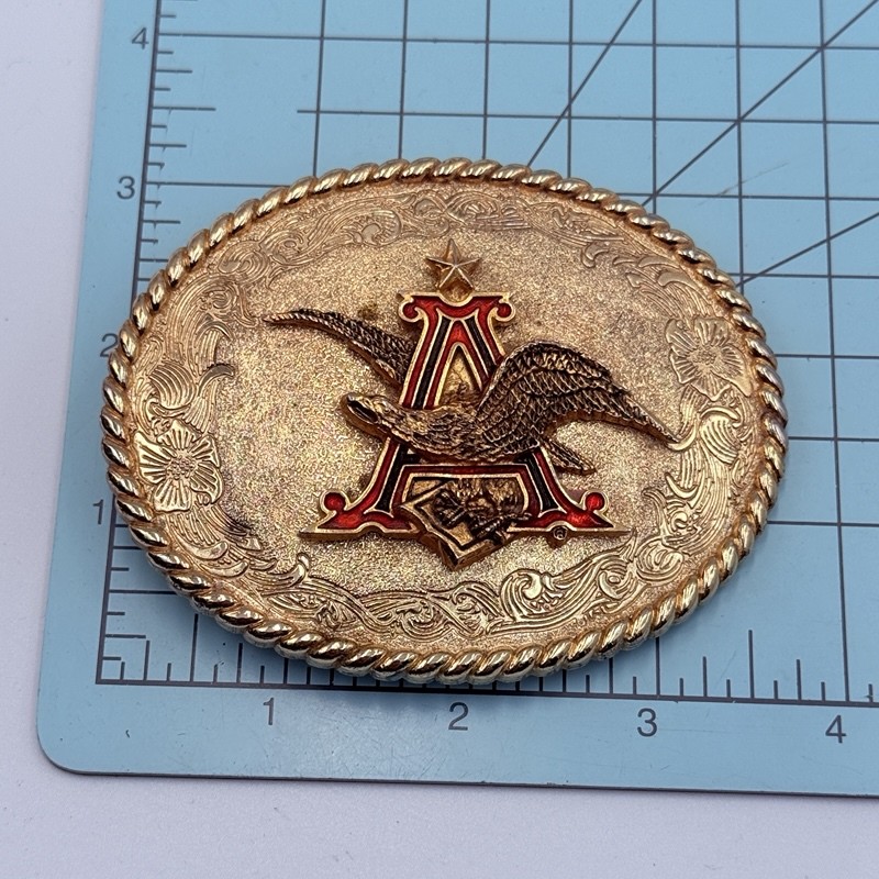 Vintage 1978 Budweiser A&Eagle Belt Buckle Paimtree Gold Tone Collectible Beer