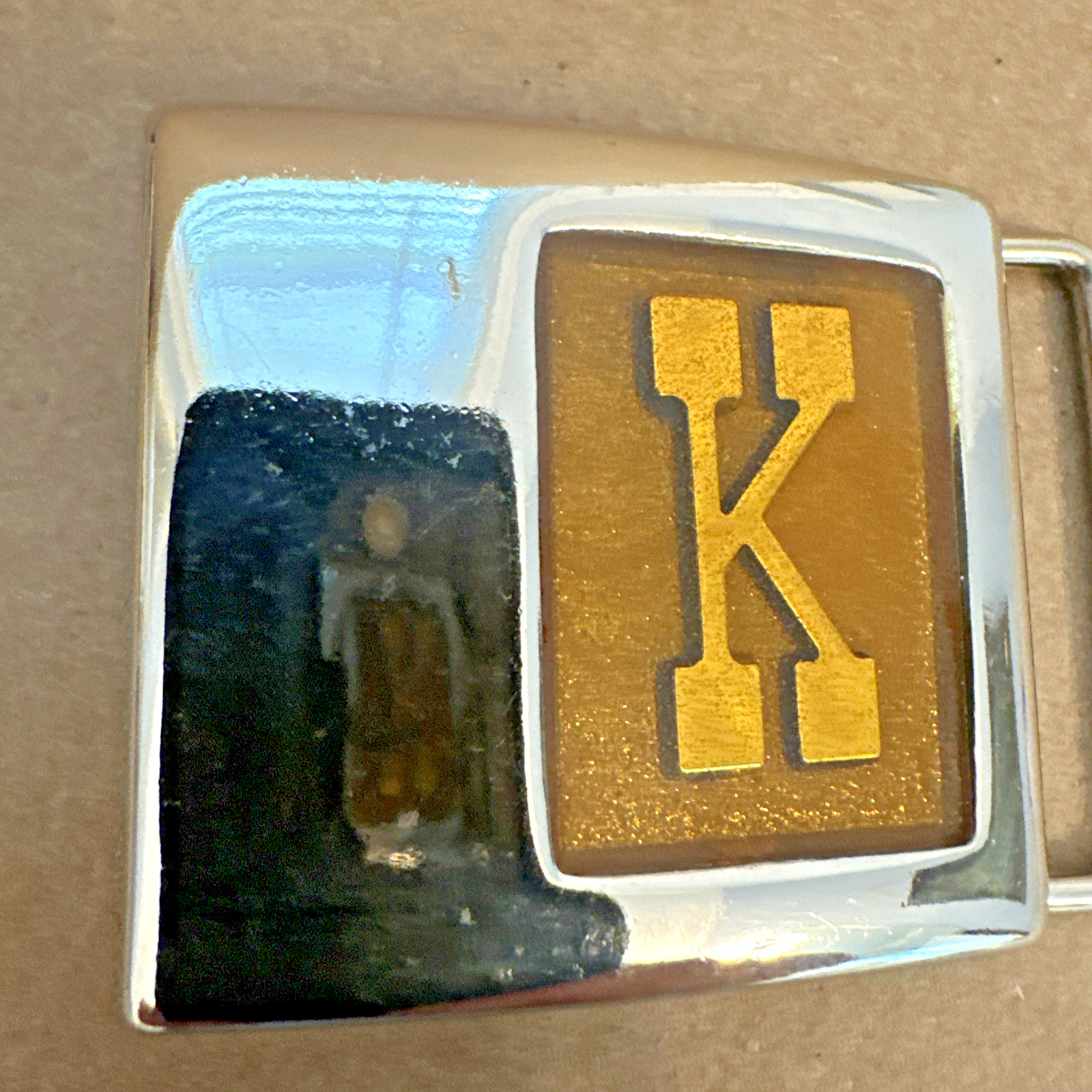 Vintage LEE Jeans Monogram Belt Buckle (70s) Cowboy/Western K ORANGE SPARKLE! K