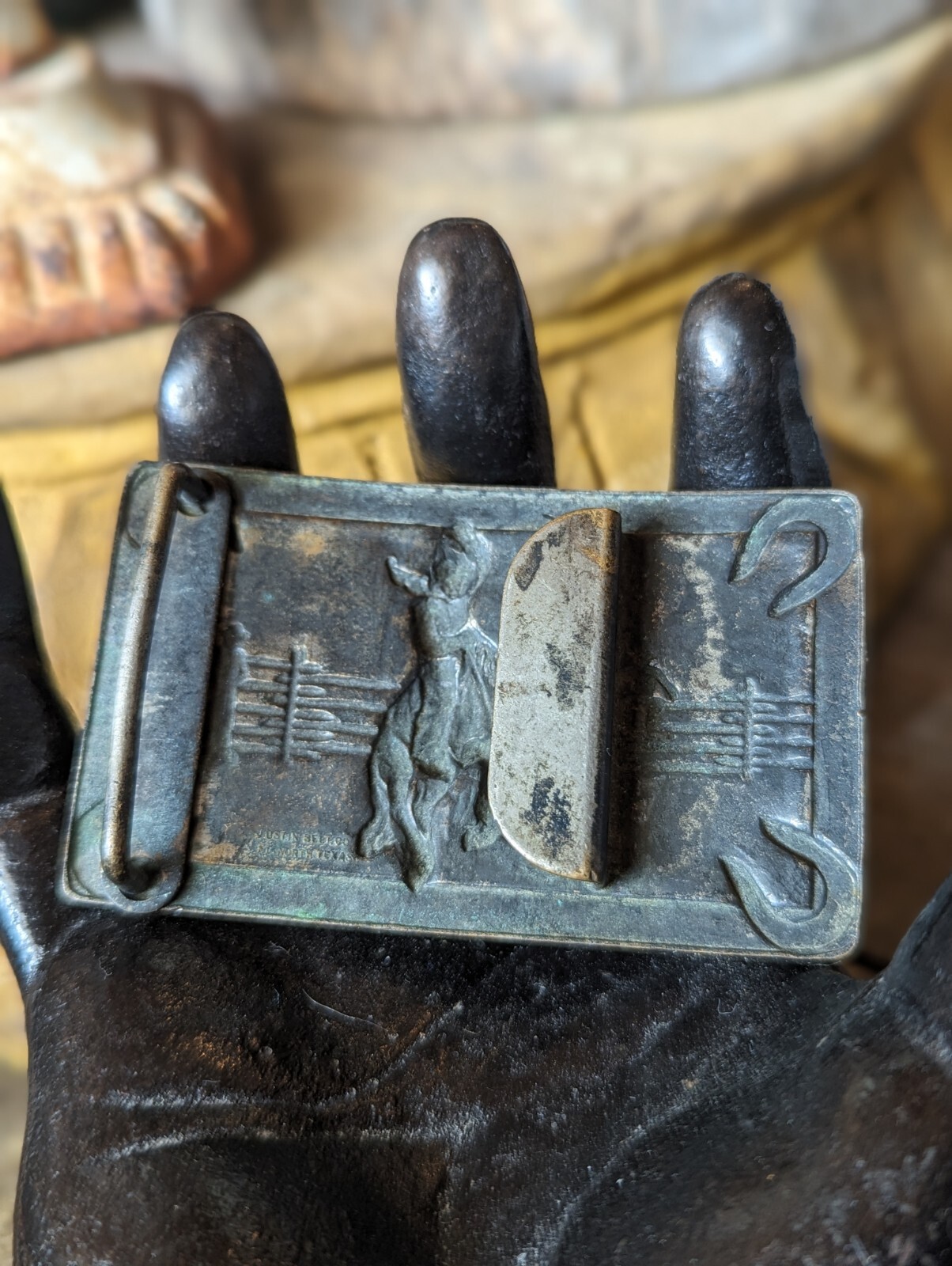 Vintage Justin Belts Belt Buckle Bronc Busting Horse Cowboy Rodeo Fort Worth TX