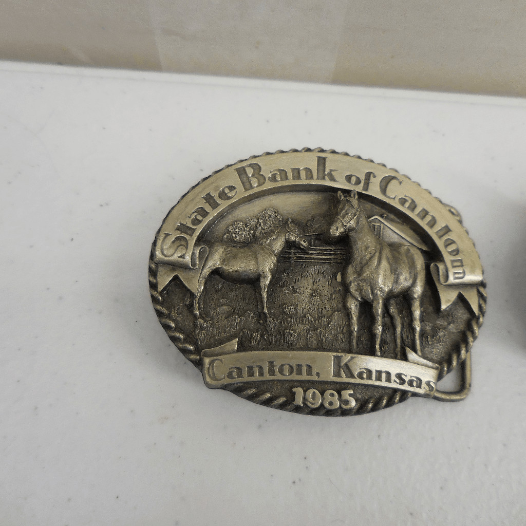 Vintage State Bank of Canton Belt Buckle Collection 80s Hunting Farms Americana
