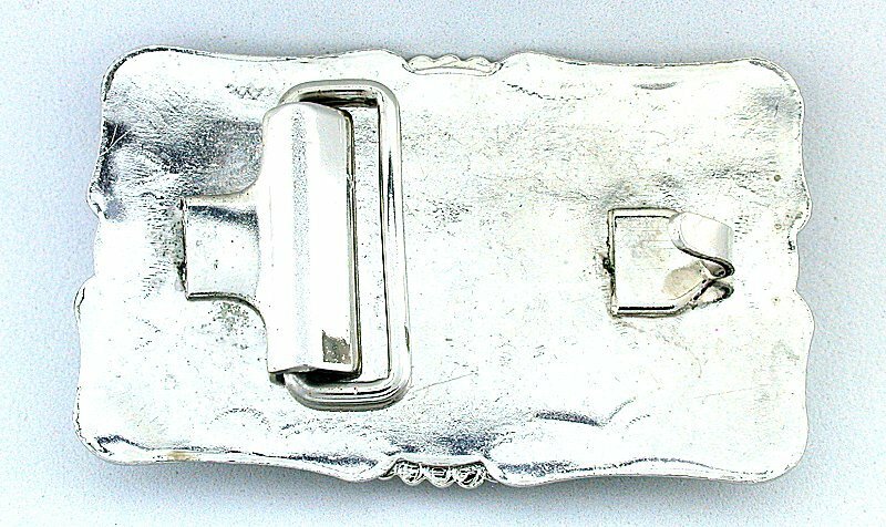 Silver Color Black 40×30 Oval Lapis Cab Cabochon Southwest Belt Buckle EPBB165