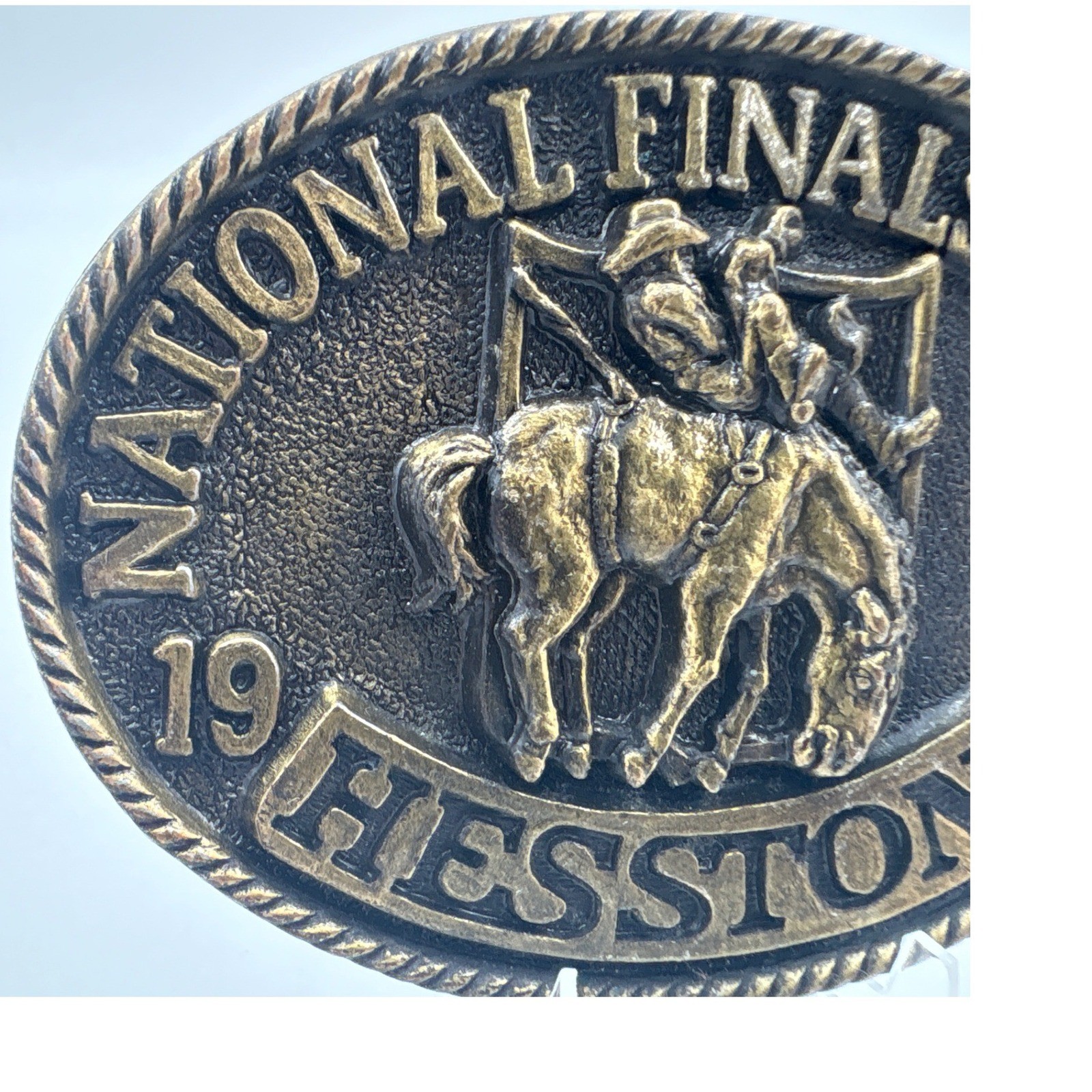 Hesston National Finals Rodeo Belt Buckle 1979 Cowboy Siskiyou Brass Tone