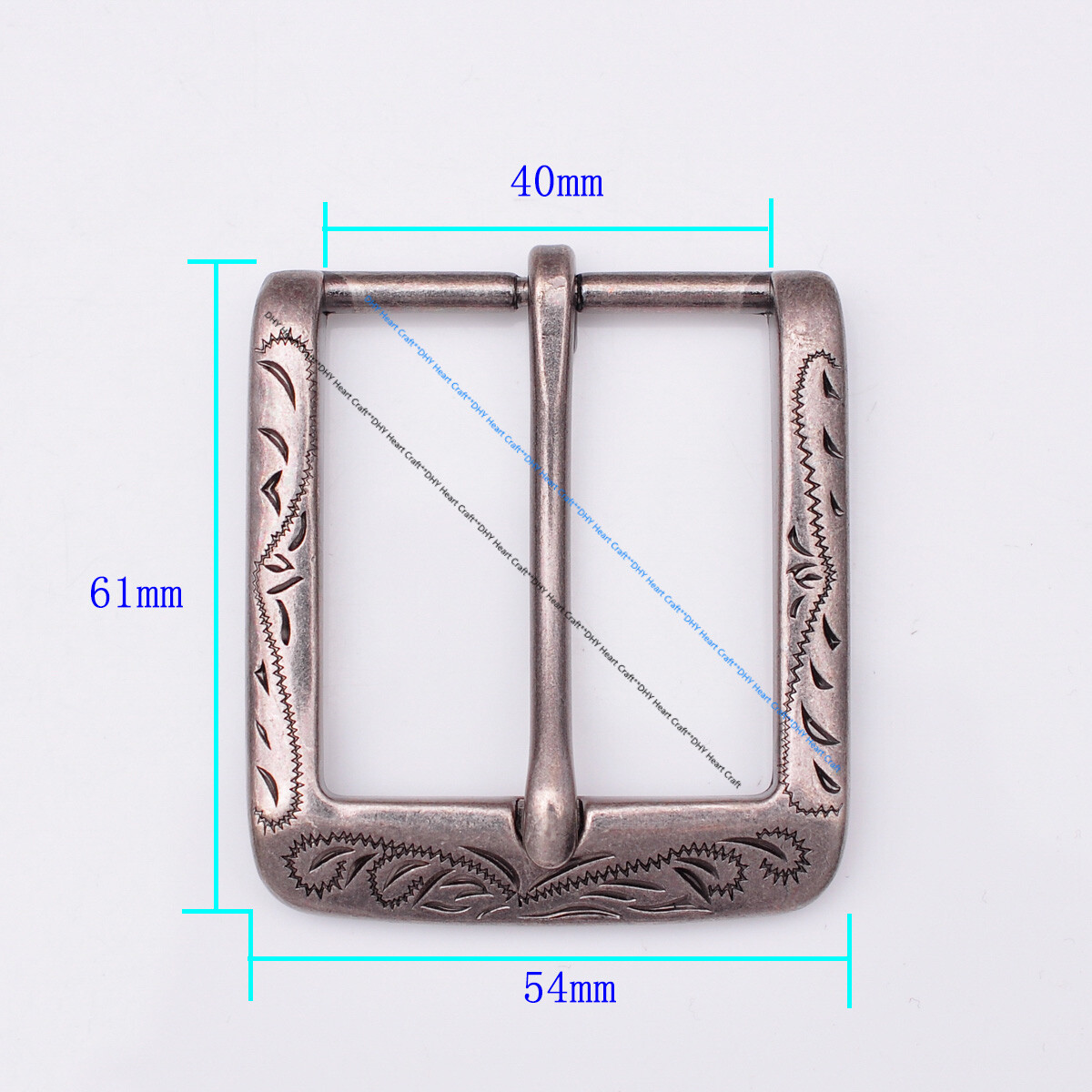 Retro Flower Carved Vintage Silver Prong Pin Buckle Men Leather Belt Buckle 40mm