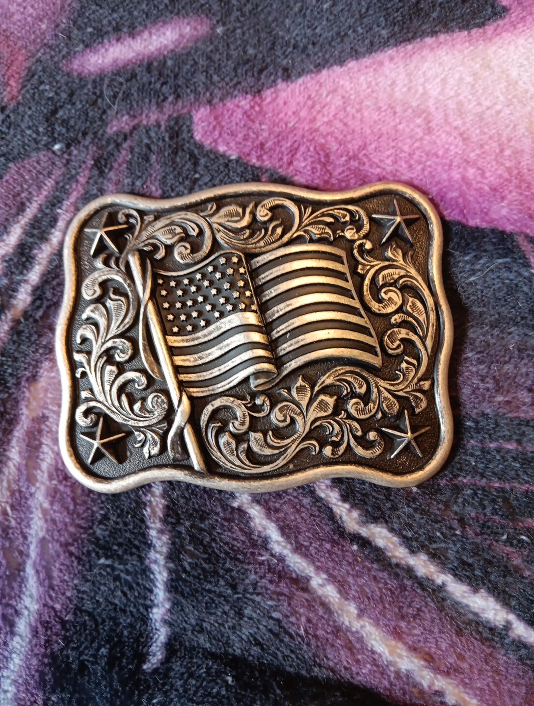 Nocona Rectangular Smooth Edge Buckle with USA Flag