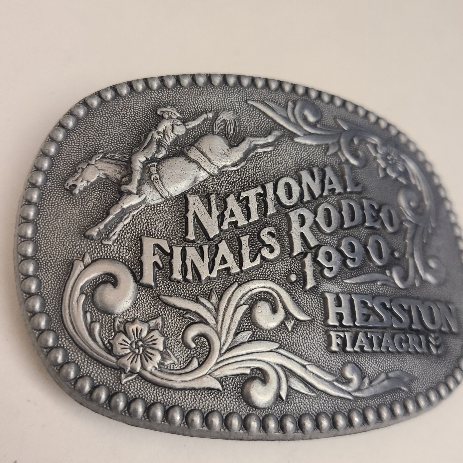 1990 National Finals Rodeo NFR Adult Size Belt Buckle Hesston Fiatagri