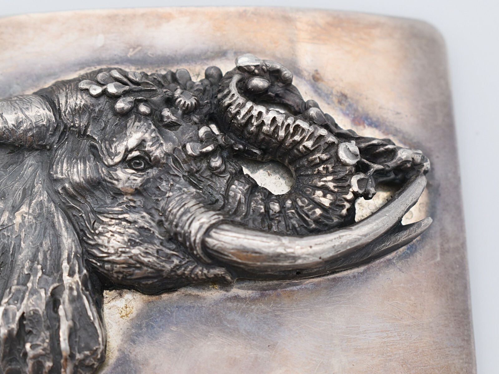 Solid Sterling Silver Elephant Watering Hole Vintage Belt Buckle Hallmarked TOC