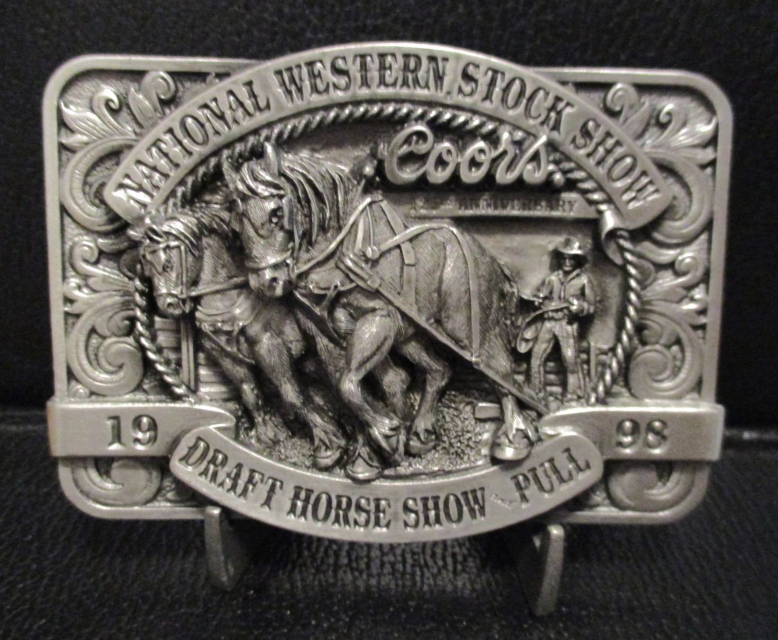 Coors National Western Stock Show Belt Buckle 1998 Draft Horse Pull Show 125 Anv